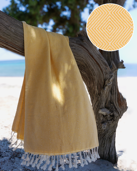 CRYSTAL Beach Towel, Turkish Hammam Towel, Spa & Sauna Towel - Yellow