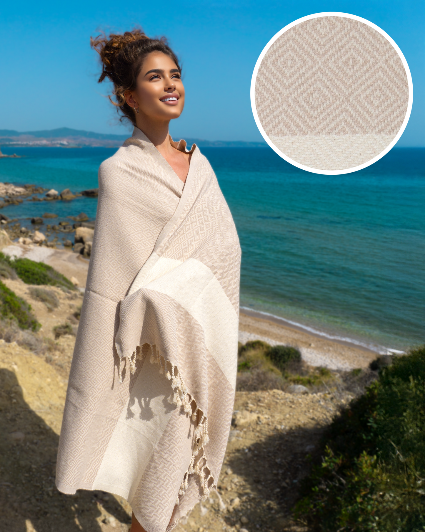 DIAMANT Hammam Towel, Beach Towel, Pestemal - Beige