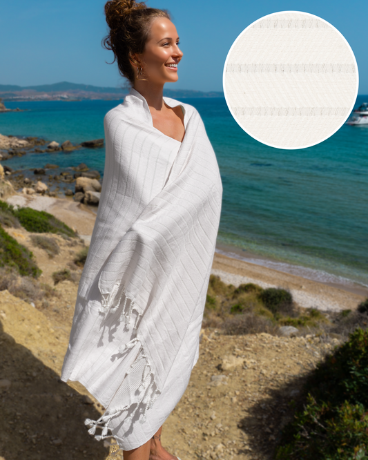ILVA Turkish Hammam Towel, Spa & Sauna Towel / Made of Bamboo and Cotton - White