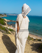 Men Hooded Beach Pool Spa Sauna Poncho, Changing Towel - Stripe Black, with Recycled Gift Box