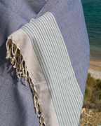 PHARAO Beach Towel, Turkish Hammam Towel, Spa & Sauna Towel - Blue / Dark Blue