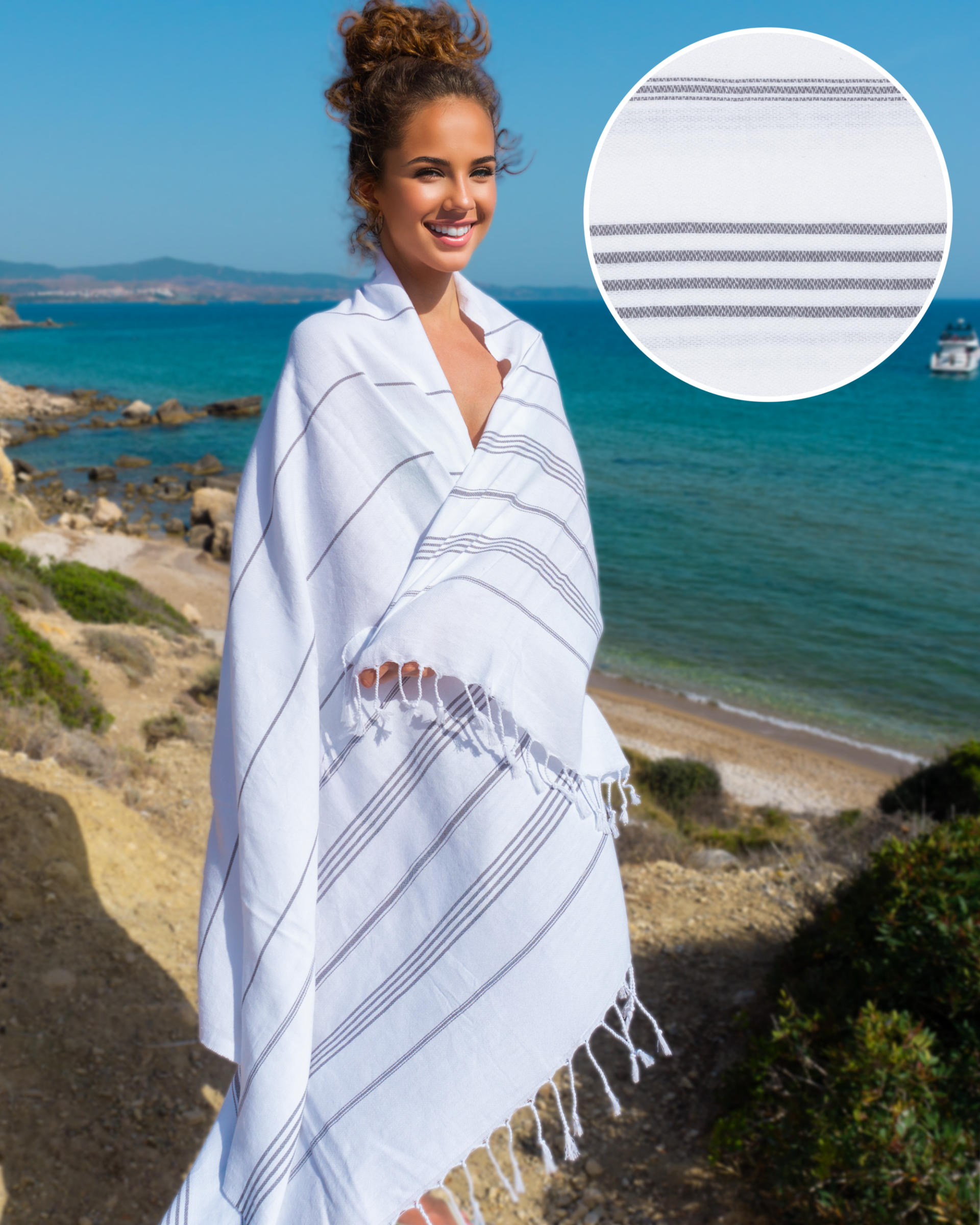 AMARA Hammam Beach Towel, Peshtemal, Made of Cotton - White
