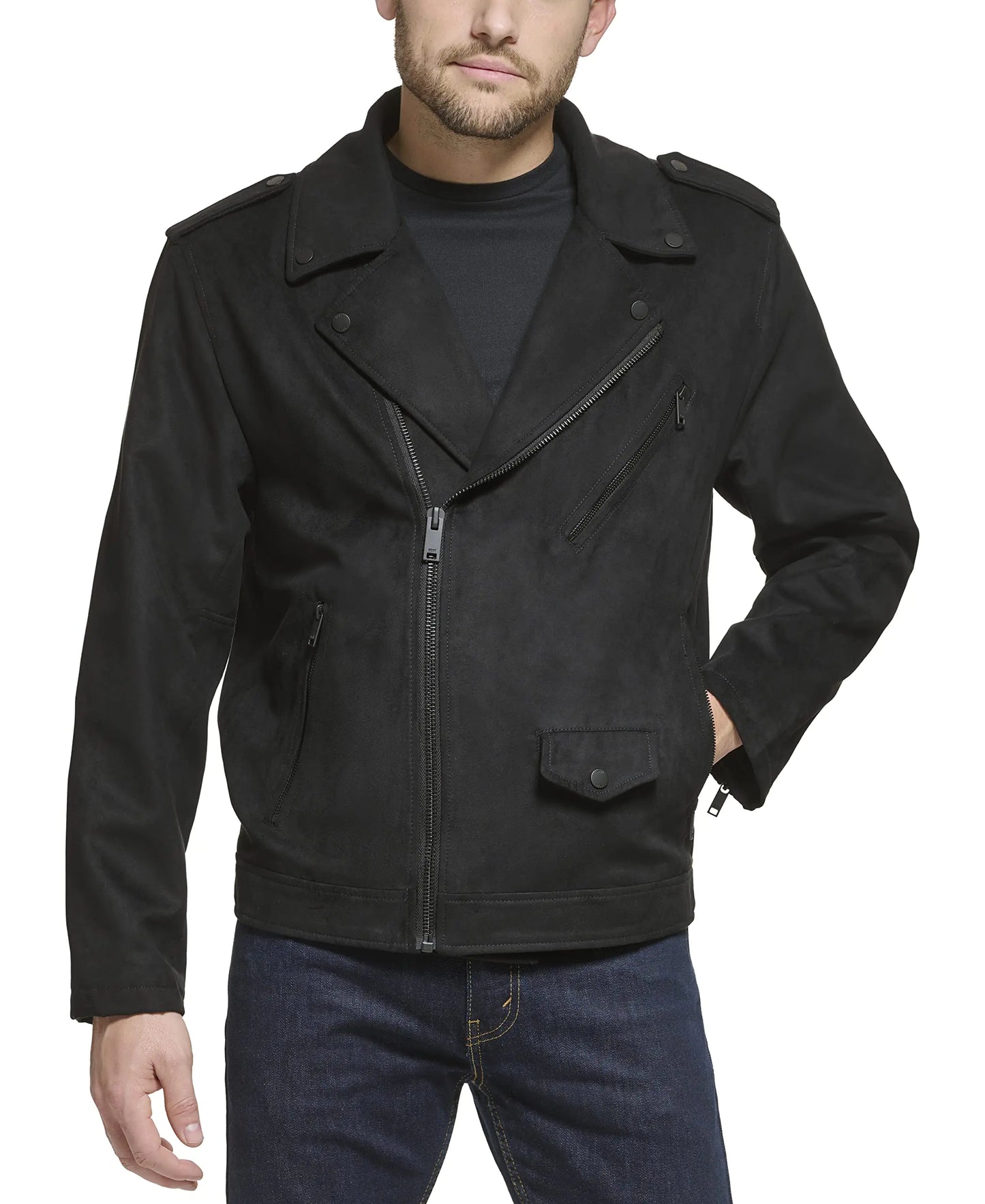 DKNY Mens Modern Motorcycle Jacket Black