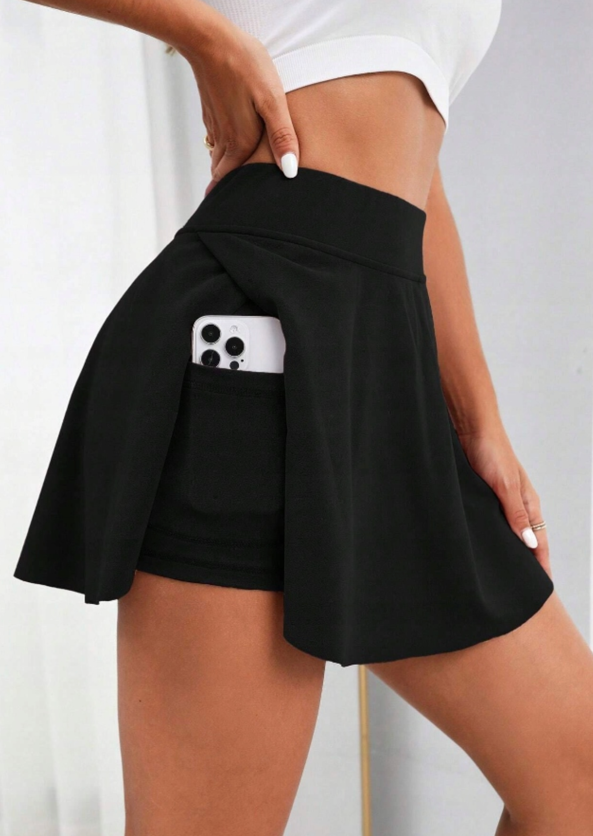 WDIRARA - Falda pantalón deportiva holgada de cintura alta con estampado gráfico de periódico para mujer, con pantalones cortos debajo, color negro, talla pequeña