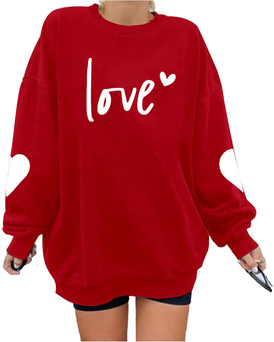 Valentines Sweatshirts for Women Valentines Shirts Valentines Day Gifts Oversized Heart Love Long Sleeve Shirts B-red