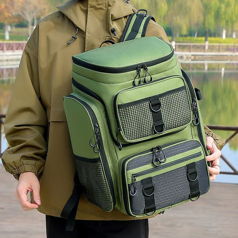 Tackle Backpack with Rod Holders Camping Green