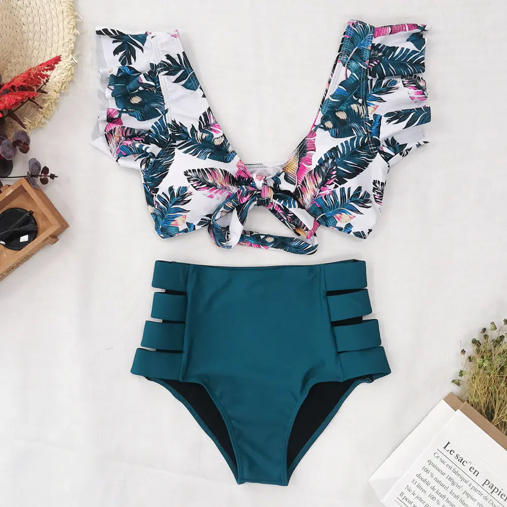 Ruffled High-Waisted Bikini Swimsuit