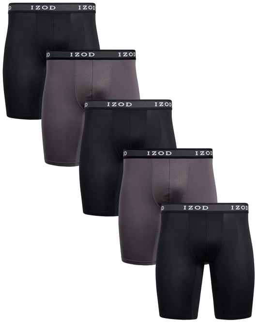 Izod Mens 5 Pack Performance Cycle Boxer Brief Black/Smoked Pearl/Black/Smoked Pearl/Black XL