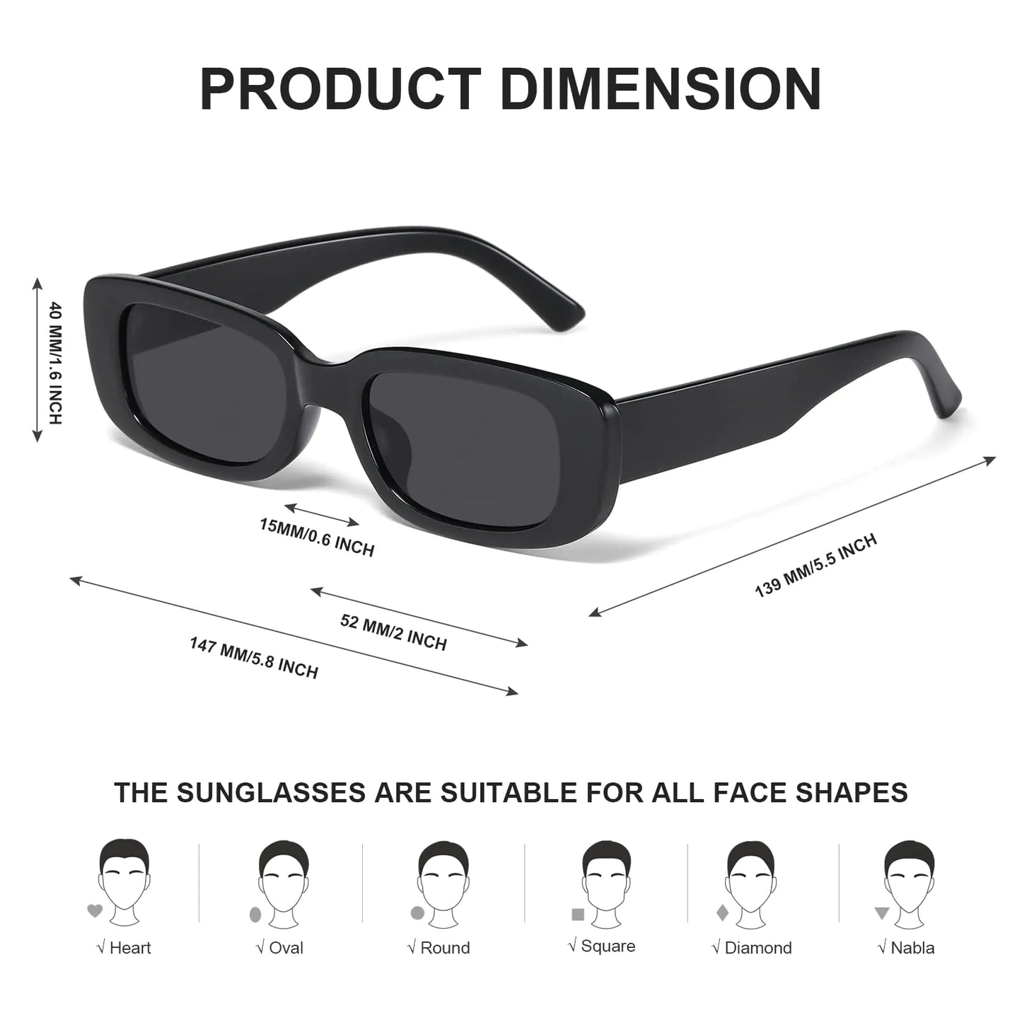 JASPIN Rectangle Sunglasses for Women Men Trendy Y2k Retro 90s Sun Glasses UV400 Protection Cool Square Frame Black+black+black+black