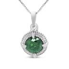 .925 Sterling Silver Treated Color Diamond Solitaire 18" Milgrain Pendant Necklace