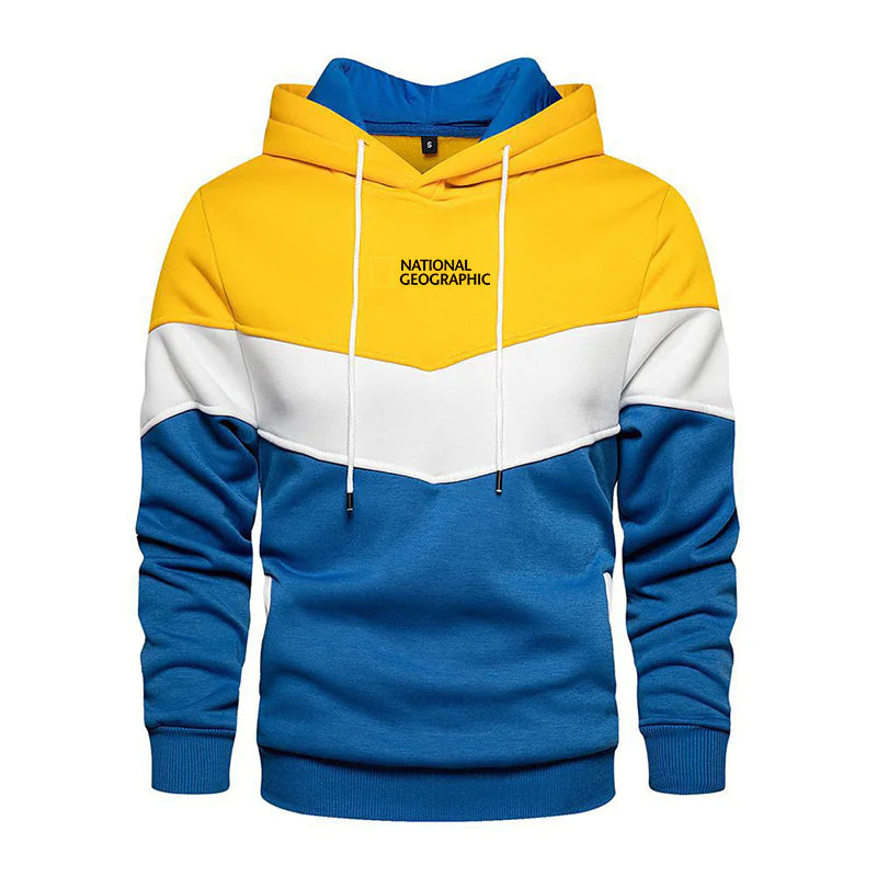 Men's Casual Sports Panel Hooded Pullover Sweatshirt