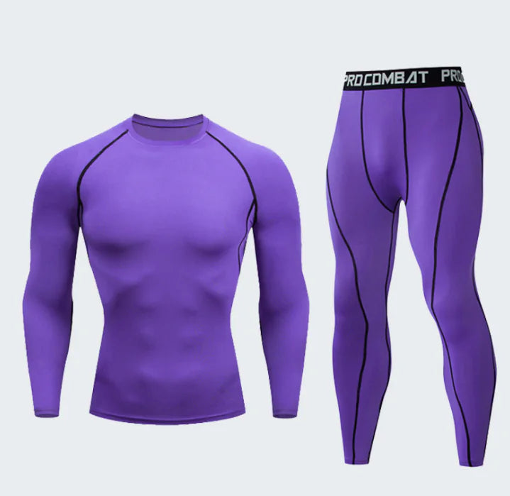 Men’s Fitness Set – Long Sleeve Athletic Outfit with Running Tights