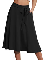 Yincro Damen A-Linien-Midirock mit Taschen, hohe Taille, ausgestellter Rock unterhalb des Knies (Schwarz, 2XL)