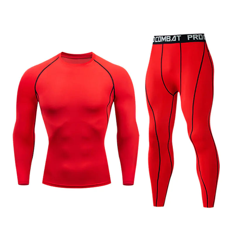 Men’s Fitness Set – Long Sleeve Athletic Outfit with Running Tights