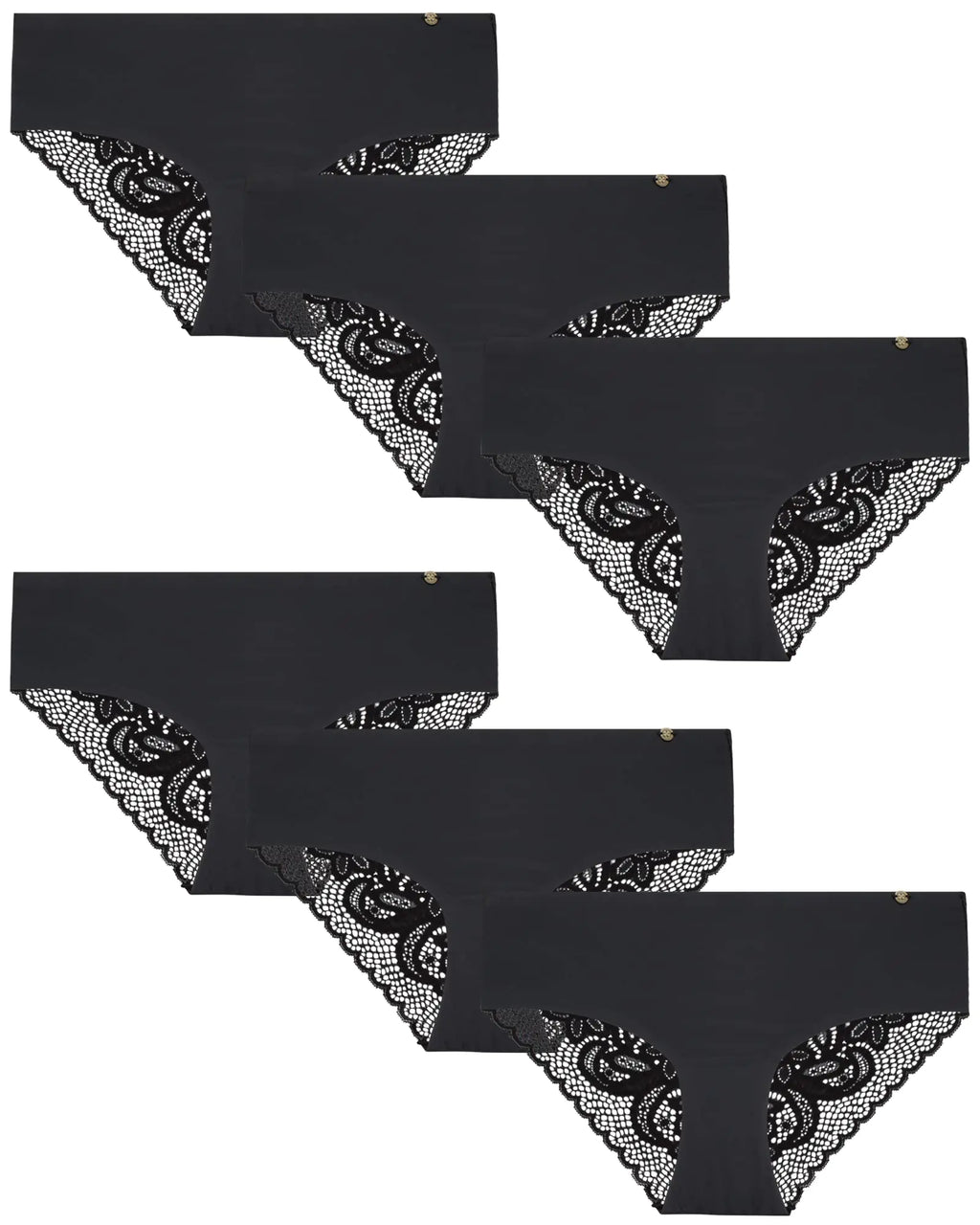 Lucky Brand Damen-Unterwäsche – Hipster-Slips aus Mikrofaser mit Spitze (6er-Pack), Größe L, Schwarz/Schwarz/Schwarz