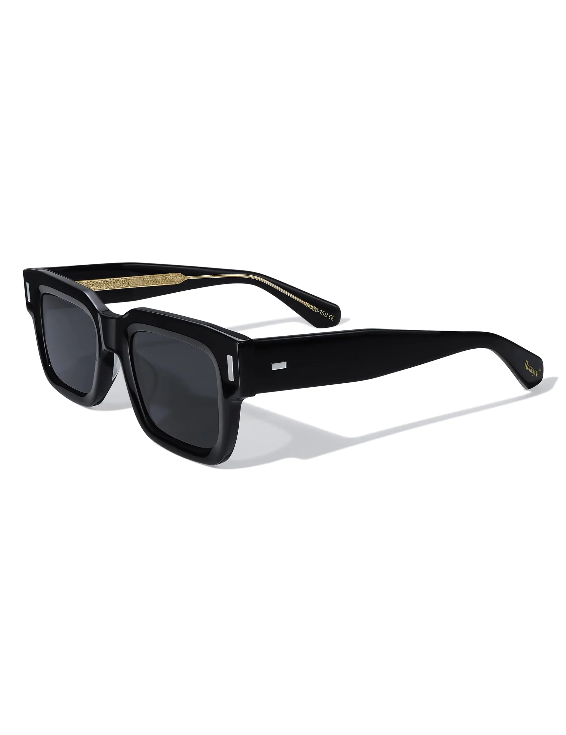 Roneyee Rechteckige Herren-Sonnenbrille, trendige quadratische Sonnenbrille für Damen, Retro-Sonnenbrille, modischer UV-Schutz, getönte Acetatgläser (Schwarz)