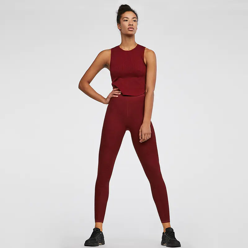Seamless Stripe High-Waisted Workout Leggings Set