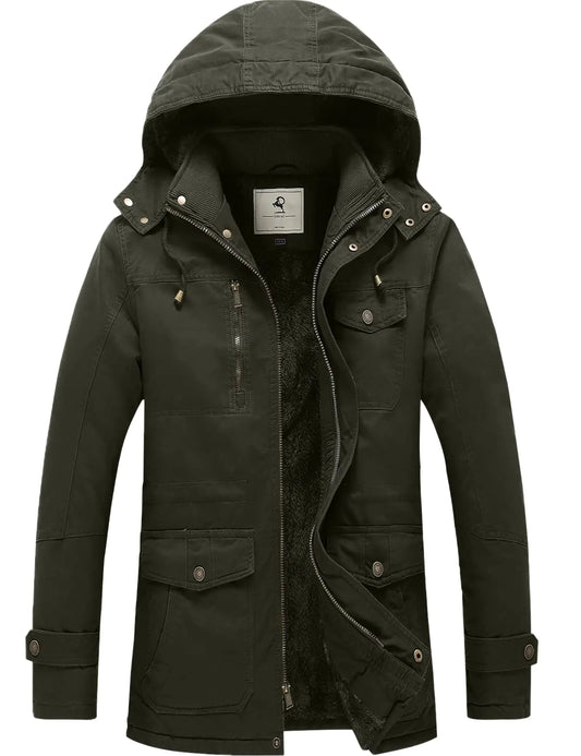 Abrigo de invierno Uoiuxc para hombre, chaqueta parka gruesa y cálida con capucha desmontable (verde militar, talla pequeña)