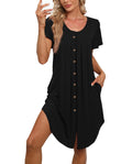 Vestidos de casa Bestshow para mujer con bolsillos, ropa de dormir de manga corta, cómoda camisa de dormir con botones, vestidos Mumu