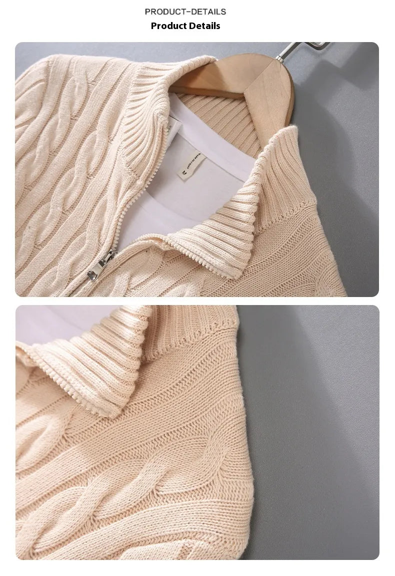 Loose Zip Knitted Pullover Sweater