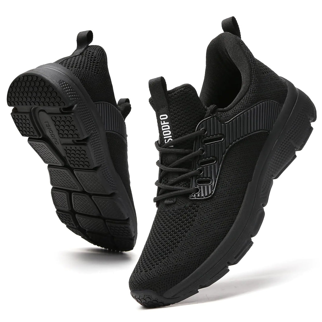 TSIODFO Laufschuhe für Damen, breite Schnürschuhe, bequeme, lässige Slip-on-Tennisschuhe, ganz in Schwarz, Größe 44