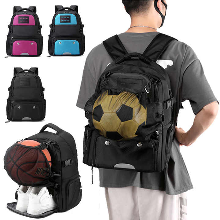 NNEDSZ Black Large Capacity Sports Backpack, Waterproof Basketball & Soccer Bag, Separate Shoe Compartment, Student Backpack