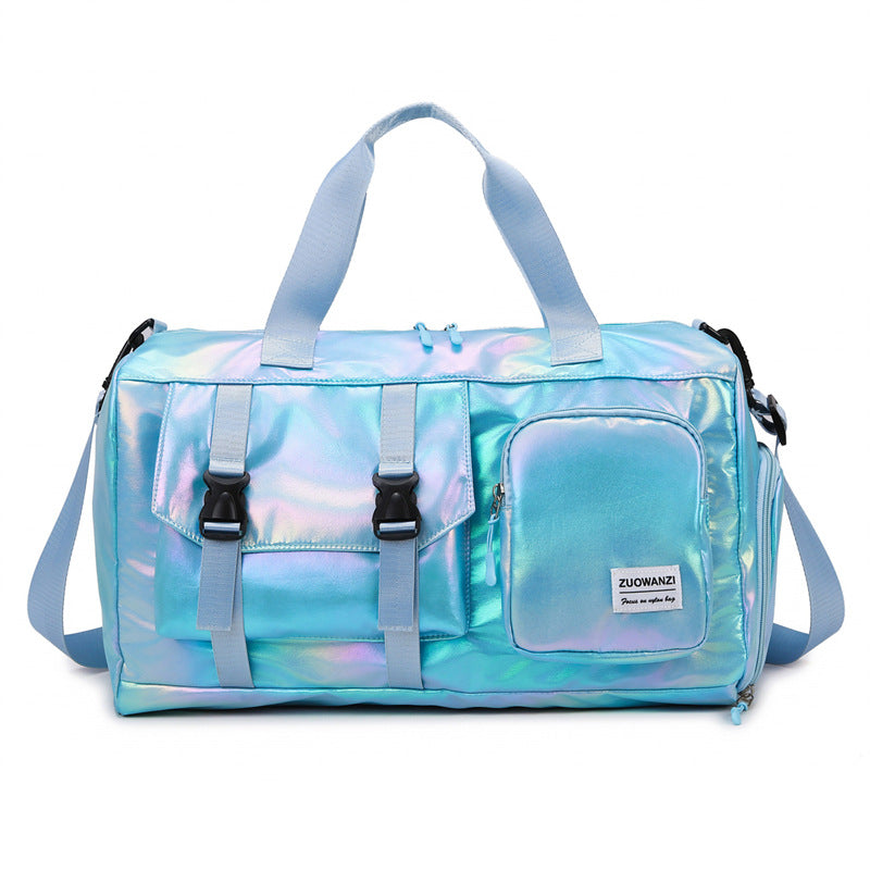 NNEDSZ Blue Iridescent Gym Bag with Wet-Dry Separation - Large Capacity Travel and Fitness Duffel