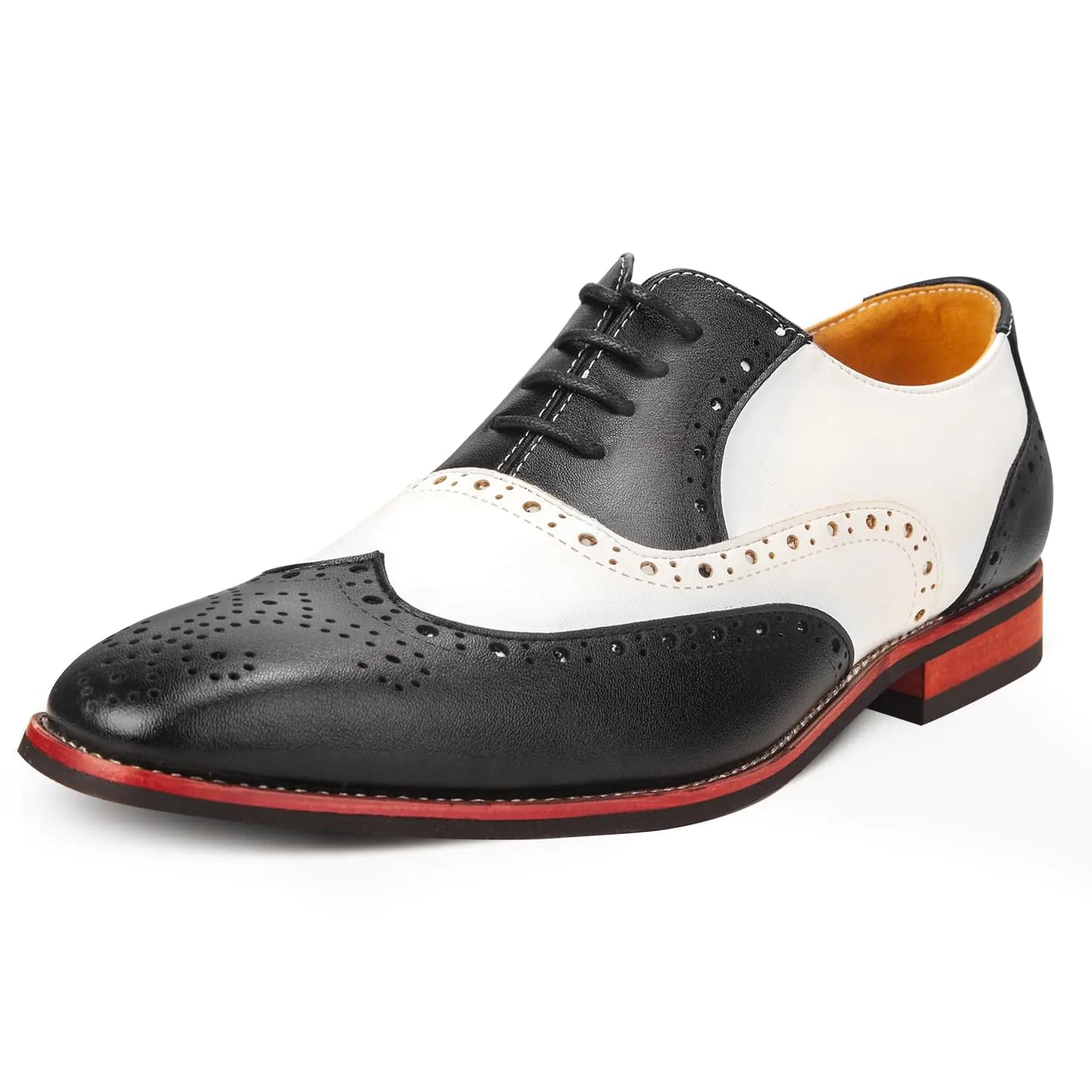 Voikoyu Men Shoes Black and White Wingtip Tow Tone Oxford Shoes Black-12