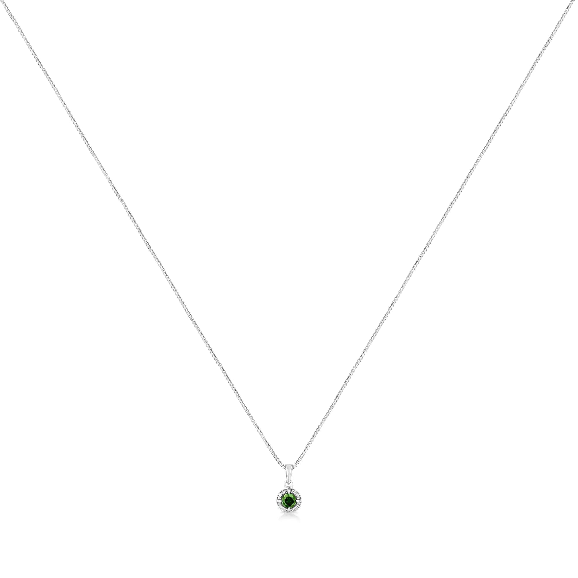 Halskette mit Milgrain-Anhänger, 925er Sterlingsilber, Solitär-Diamant, 45,7 cm