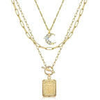MJartoria Layered Initial Necklaces for Women Trendy 14K Gold Plated Simple Moon Choker Square Letter Pendant Necklace Paperclip Chain Necklace Gold Necklaces Jewelry Gifts (Gold T)