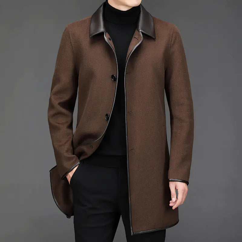 Men's Mid-Length Lapel Cashmere Wool Coat
