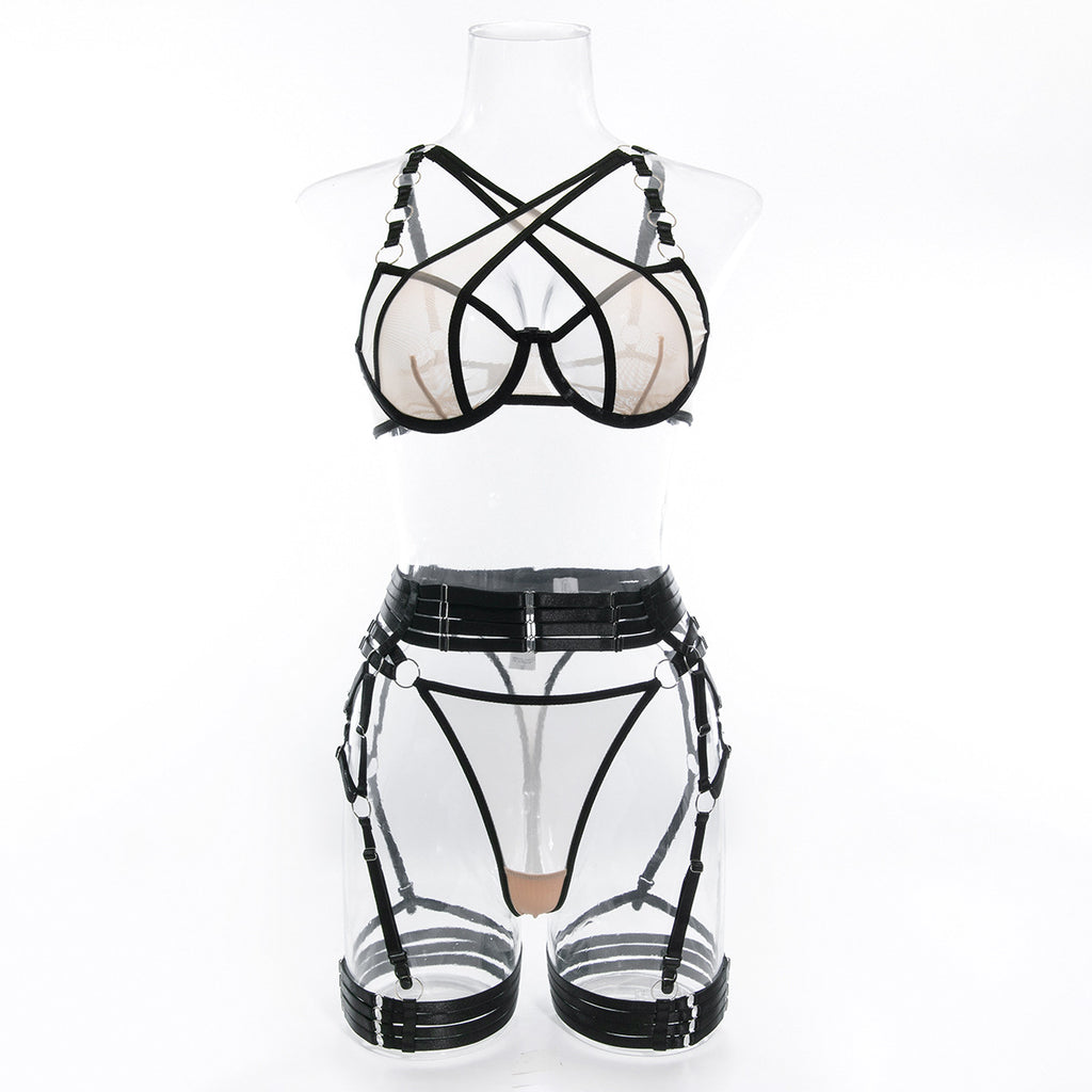 Wholesale Bisque Modern Bra and Panties Set with Garter Front View