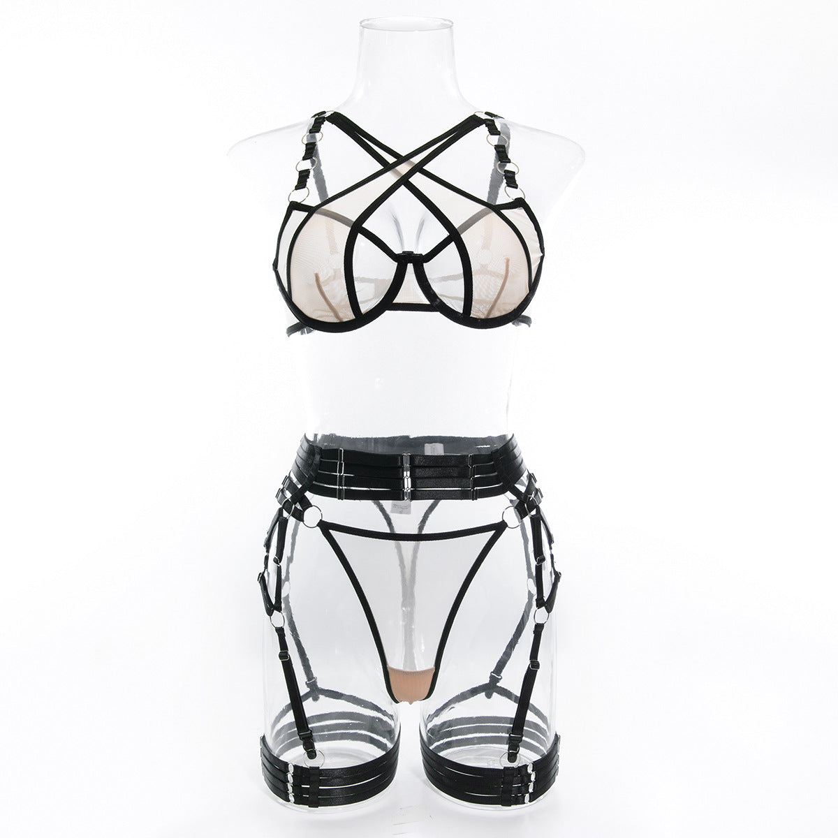 Wholesale Bisque Modern Bra and Panties Set with Garter Front View