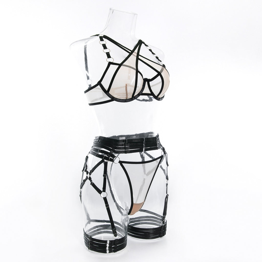 Wholesale Bisque Modern Bra and Panties Set with Garter Side View