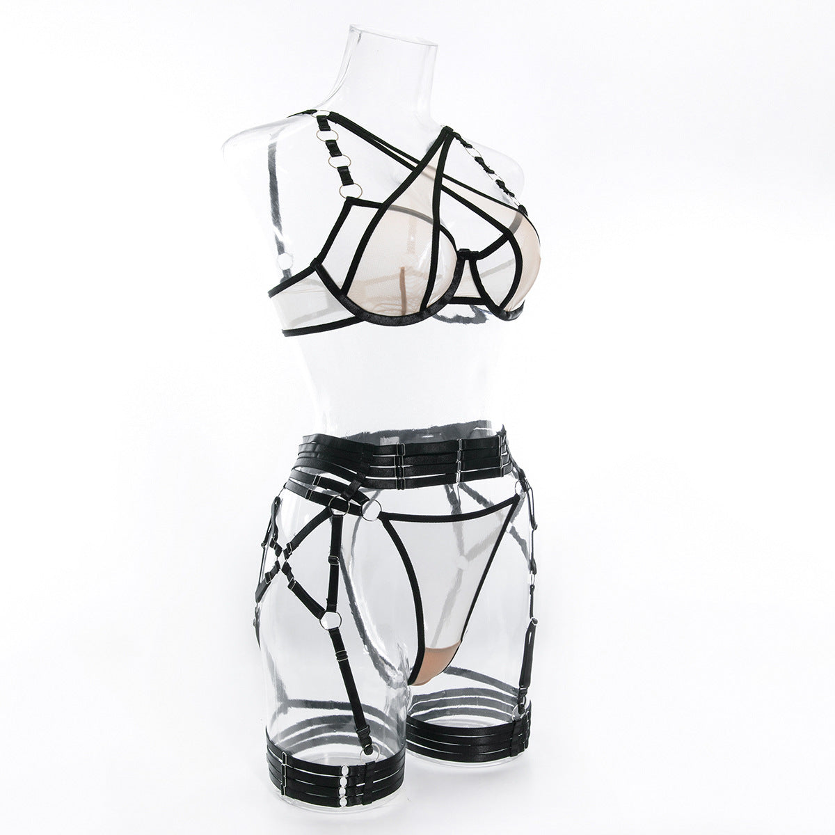 Wholesale Bisque Modern Bra and Panties Set with Garter Side View