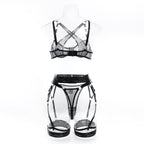 Wholesale Black Modern Bra and Panties Set with Garter Back View