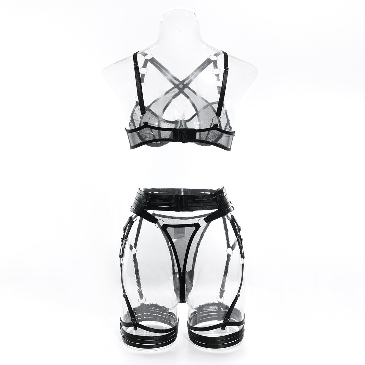 Wholesale Black Modern Bra and Panties Set with Garter Back View