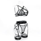 Wholesale Black Modern Bra and Panties Set with Garter Side View