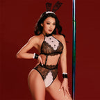 Wholesale Hot Sexy Bunny Girl Costume with Black Lace Bodysuit Set Side View