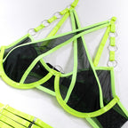Wholesale Lime Modern Bra and Panties Set with Garter Bra Show