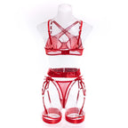 Wholesale Red Modern Bra and Panties Set with Garter Back Display