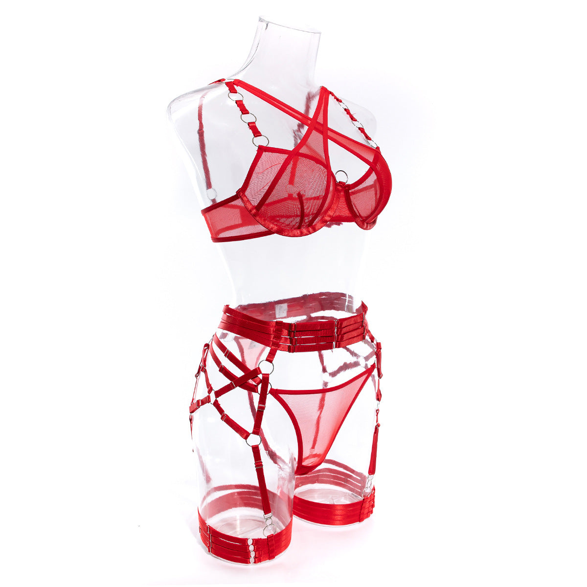 Wholesale Red Modern Bra and Panties Set with Garter Side Display