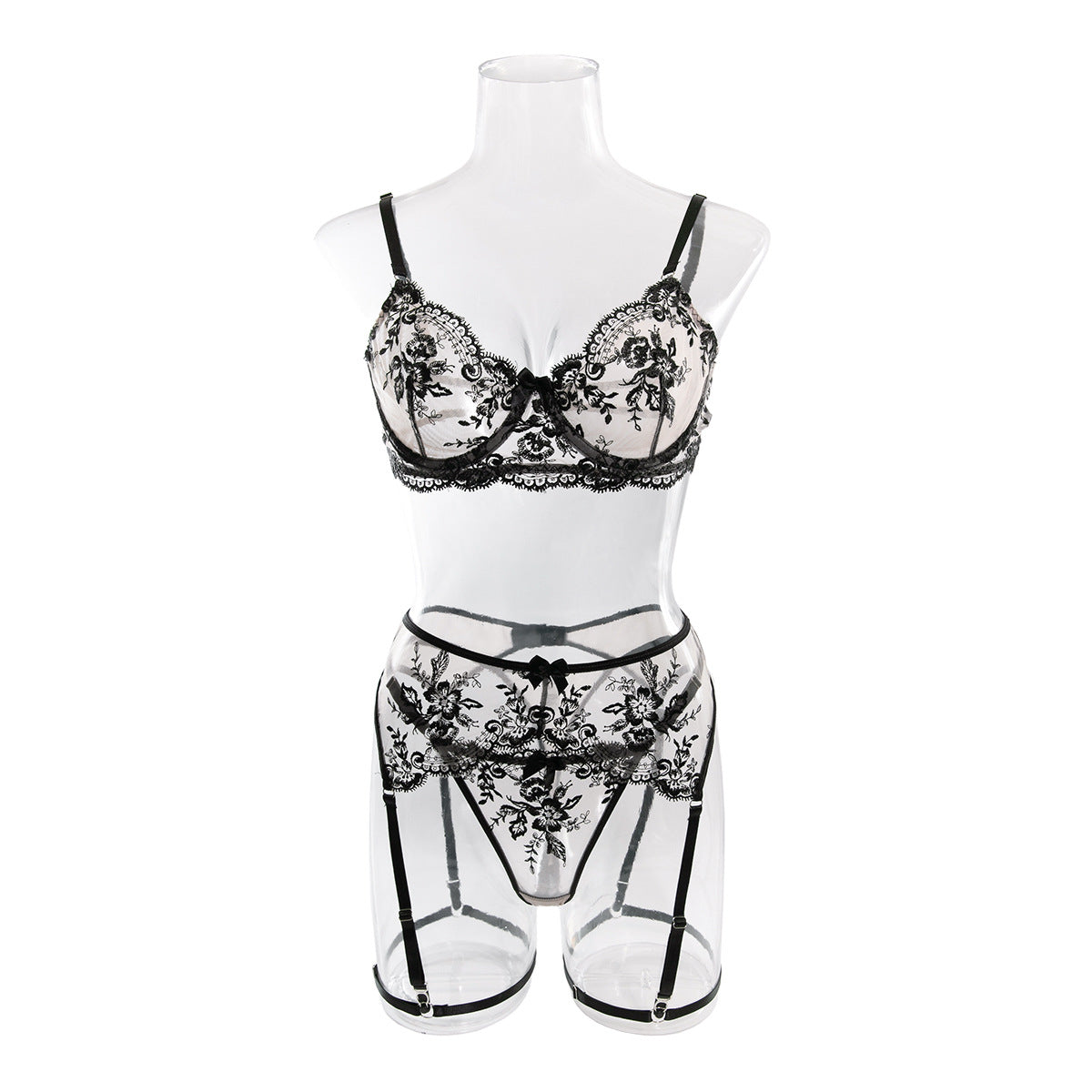 Wholesale Romantic Bra and Panty Set with Lace Garter Front Show