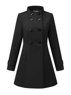 Abrigo de invierno Allegra K para mujer, moderno, con cuello alto, doble botonadura y bolsillos inclinados, talla 3XL, negro