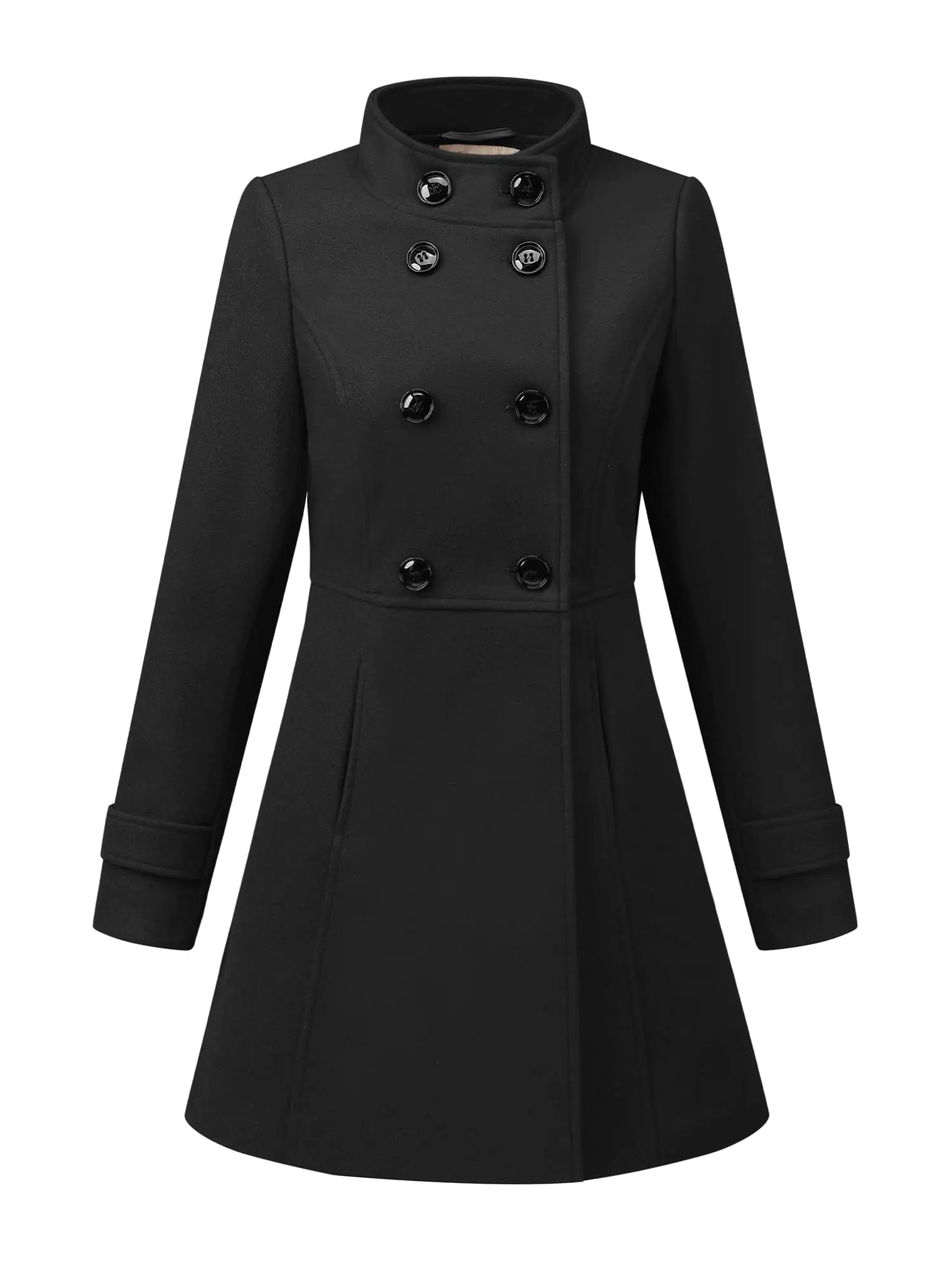 Allegra K Womens Stand Collar Double Breasted Slant Pockets Trendy Outwear Winter Coat 3X-Large Black