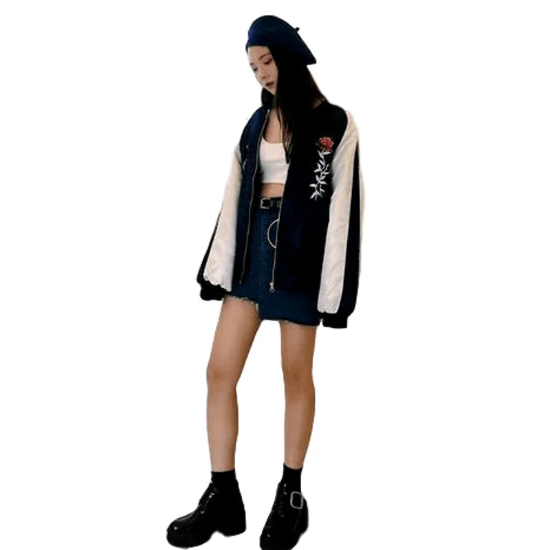Floral Embroidery Bomber Jacket