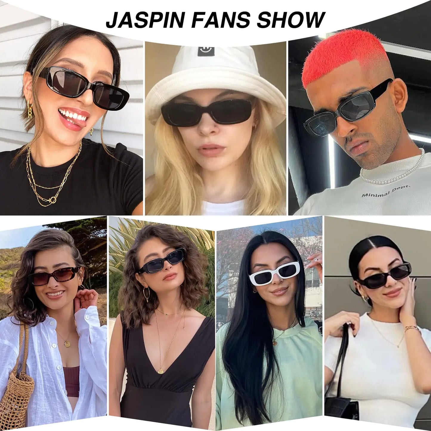 JASPIN Rectangle Sunglasses for Women Men Trendy Y2k Retro 90s Sun Glasses UV400 Protection Cool Square Frame Black+black+black+black