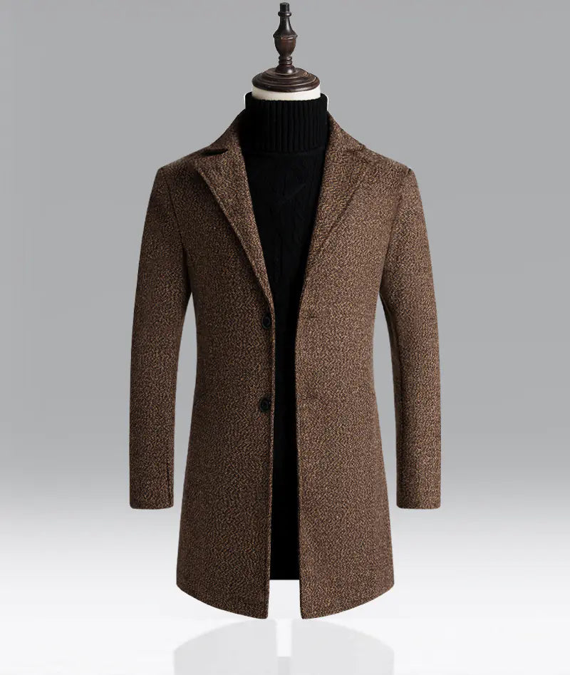 Men's Mid-Length Woolen Snowflake Trench Coat