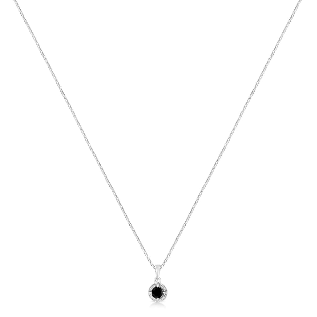 Halskette mit Milgrain-Anhänger, 925er Sterlingsilber, Solitär-Diamant, 45,7 cm