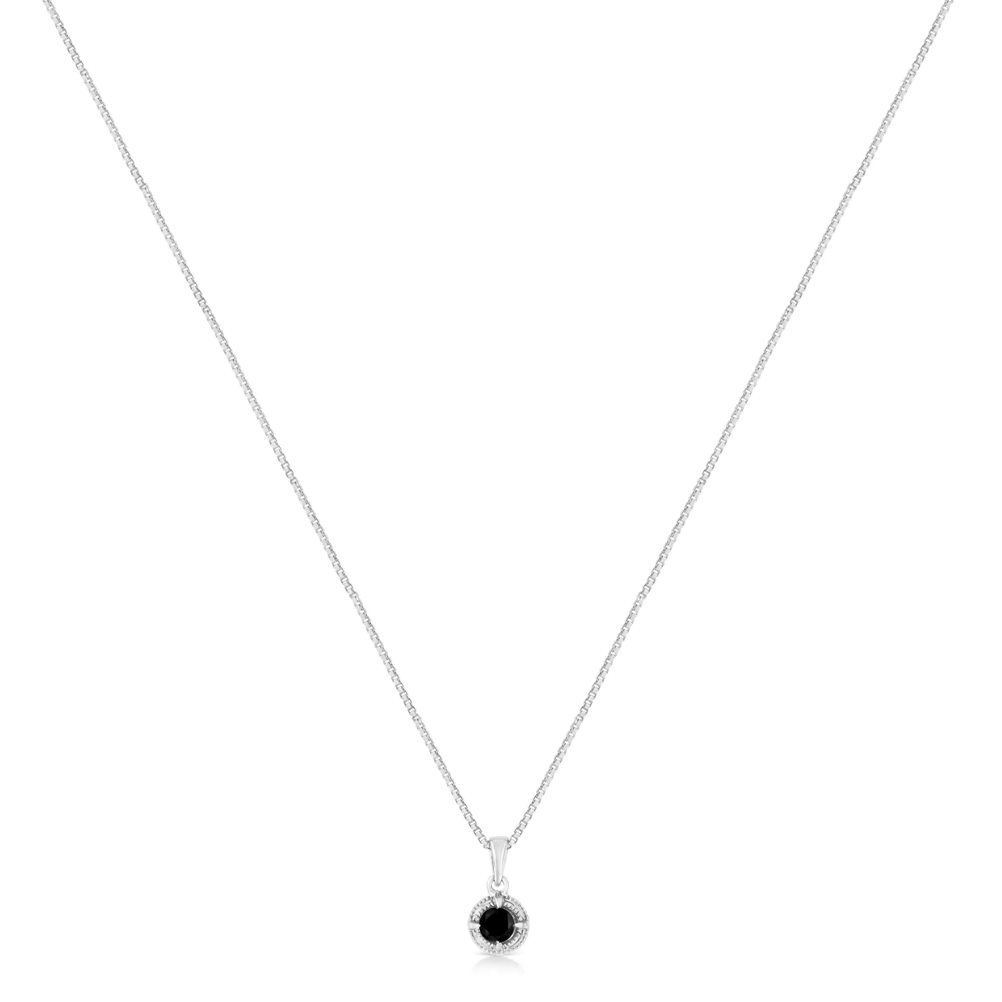 Halskette mit Milgrain-Anhänger, 925er Sterlingsilber, Solitär-Diamant, 45,7 cm